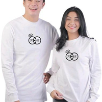 Kaos Pasangan Dewasa Couple Huruf HR Putih Hitam Lengan Pendek Panjang(HARGA SATUAN/COD) M putih pan
