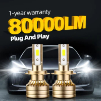 80000LM H7 Car Haedlight H4 H1 LED H8 H9 H11 HB3 9005 HB4 9006 6000K Car Bulbs 12V With External Drive Block All-in-one
