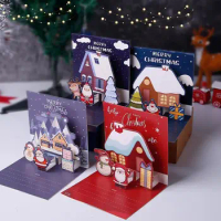 Merry Christmas 3D Cards Christmas Tree Winter Gift Pop-Up Cards Christmas Decoration Stickers New Year Greeting Cards