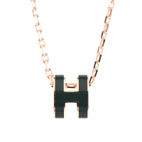 【Hermes 愛馬仕】Mini Pop 經典H立體橢圓簍空項鍊(B2翠綠/玫瑰金)