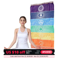 Multifunctional Fitness Yoga Tapestry for Ladies, Rainbow Stripe Meditation Mat, Bath Towel, Travel Blanket, Summer