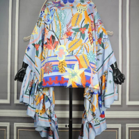 Africa Fashion Printed One-Shoulder Puff Sleeves Silk Printed Kaftan Blouse Oversized Kuwait Blogger Popular Loose Top Dress