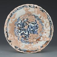 大明永樂豆青釉青花獅紋盤仿古瓷器古董真品復古瓷古玩出土擺件