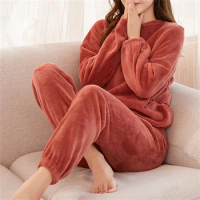 2023 Autumn Winter Pajama Sets Couple Large Size Pajama Flannel Warm Set For Men Women Coral Plush Fatty Home Fur Sleepwear