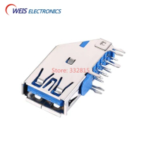 20PCS USB 3.0 FEMALE CONNECTOR SOCKETS 9pin BLUE high-speed transmission Side plug Vertical