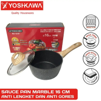 PANCI WAJAN TEFLON MARBLE 16cm TUTUP KACA YOSHIKAWA SOUCE PAN SOUP mie