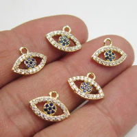10pcs Evil Eye Earring Charms, Blue CZ Eye Charm, Jewelry Making Charm, Earring Findings, Real Gold Plated G016