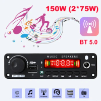 150W Amplifier Car FM Radio Module 6.5mm Microphone Bluetooth-Compatible 5.0 Audio Module TF USB MP3 WMA Audio Board with Remote