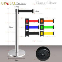 CODE Standing Barrier Queue Line / Tiang Antrian Stainless Pembatas Jalan - Tiang Silver, Pita Biru 