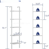 Industrial Ladder Shelf, 5 Tier Book Shelf, Open Space Wall Mount Bookshelf with Metal Frame, Sturdy Book Shelves,