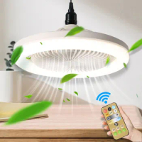 Smart Remote Control Ceiling Fan with LED Lighting Ceiling Fan with Lights Remote Control E27 Converter Base for Living Room