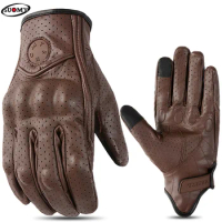 SUOMY Summer Perforated Leather Motorcycle gloves Retro Goatskin Full Finger Motorcyclist Guantes Motocross Glove For Men Women
