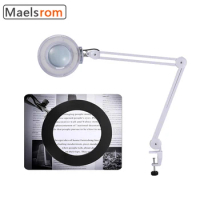 5/8/10X Magnifying Light Lamp Tattoo Nail Beauty Dentist Magnifier Lamp Cold Light LED Clip Desk Lamp 127mm Glass Lens Hand Free
