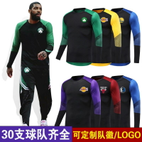 籃球訓練服運動速干衣緊身T恤男長袖美式投籃服湖人隊出場服籃網
