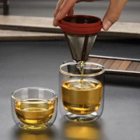 With Filter Sharing Pot Tea Set Portable Glass Hand Drip Coffee Filter Set with Pack Handmade Double-wall Glass Coffee Maker Cup