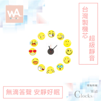 【iINDOORS 英倫家居】無痕設計壁貼時鐘 表情符號(台灣製造 超靜音高品質機芯)