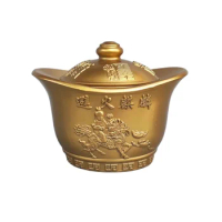 Retro Taoist Worship of Fire Avoiding Kirin Treasure, Brass Cover Bowl, Home Decoration Ornament