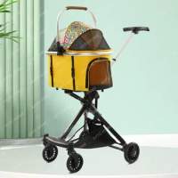 Pet Stroller Dog Cat Bike Packet Separation Cage Small and Medium Portable Foldable Trolley