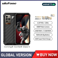 Ulefone Power Armor 18 Ultra 5G Rugged Smartphone Android 13 24GB RAM+512GB ROM Mobile Phones 108MP 9600mAh 66W Cell Phone NFC