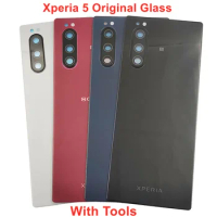 100% Original Glass Back Lid Door For Sony Xperia 5 Hard Battery Cover Rear Housing Shell Case With Camera Lens Adhesive LOGO
