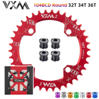 VXM Narrow Wide Chainring 104 BCD with 4/5 Bolts Screws 32T 34T 36T MTB Chain Ring Round 104bcd 38 36 Teeth