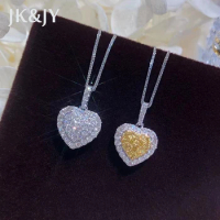 JK&amp;JY 18K White Gold Natural White Yellow Diamond Heart Pendant Necklace Fashion Party Jewelry Birthday Gift