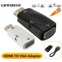 Grwibeou HDMI to VGA Adapter Converter Cable with Audio Cable HDMI Male to VGA Female 1080P Video Converter for PC HDTV HD2VGA
