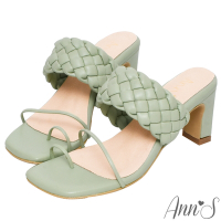 (季末換季出清)Ann’S立體編織套指夾腳方頭扁跟涼拖鞋-綠(版型偏小)