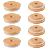 8 Pcs Mason Jar Bamboo Lid Lids Bottle Caps Round with Straw Hole Canning for Beer Glass