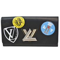 LV Louis Vuitton路易威登 M62008 Twist系列徽章造型銀色金屬轉釦長夾(黑)