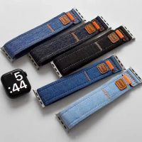 Denim Sport Nylon Loop Strap for Apple Watch Band 49mm 45mm 44mm 42mm Outdoor Canvas Bracelet iWatch 9 8 7 41mm Ultra SE 6 40mm