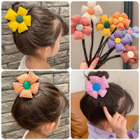 夏天女兒童丸子頭盤發器女孩可愛花朵頭飾寶寶懶人盤發桿女童發飾