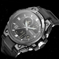 ADDIES Watch Men Military Sports Watches Black Silicone Dual Display Analog Digital Quartz Wristwatches Man Clock Reloj Hombre