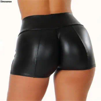 Women's Casual Faux Leather Shorts High Waisted Flexible Club Party Disco Sexy PU Leather Shorts Stretchy Shorts Hot Pants 5XL