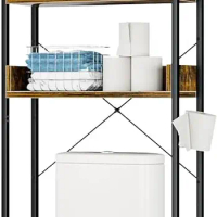 3 Tier Bathroom Organizer Shelf, Freestanding Space Saver with Toilet Paper Holder, Multifunctional