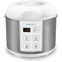 Buffalo Classic Rice Cooker with Clad Stainless Steel Inner Pot - Electric Rice Cooker for White/Bro