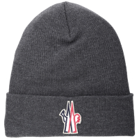 MONCLER Grenoble 標誌徽章反摺針織羊毛帽(深灰色)