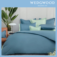 【WEDGWOOD】500織長纖棉Bi-Color薩佛系列素色鬆緊床包-青石藍(特大210x180cm)