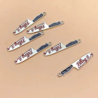 10pcs Enamel Bloody Knife Halloween Charms Cool Dagger Pendant For Earring Bracelet Necklace Jewelry Make Accessories Findings