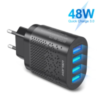 48W USB Fast Charger Fast Charging Mobile Phone Charger 3.1A Multi 4 Ports Travel Adapter EU Plug Wall Charger Quick Charge 3.0