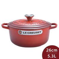 法國Le Creuset 琺瑯鑄鐵典藏圓鍋 26cm 5.3L 櫻桃紅 法國製