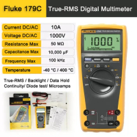 Fluke 179C True RMS Multimeter with Backlight and Temp,with Temperature Readings, Ohm Capacitance Frequency Temperature Tester