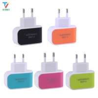 500pcs/lot High Quality colorful EU/US Plug 5V 2A 3 USB Port Wall Home Travel AC Charger Adapter mobile phone charger in stock