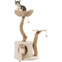 Cat Tree, Modern Cats Trees for Indoor Small Cats - Real Wood Cat Tower with Scratch Post, Cat Tree