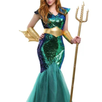 IOOTIANY Men's Poseidon Costumes Adult Egypt Egyptian Pharaoh Prince King Cosplay Fancy Dress Women Sea Siren Mermaid Costume
