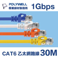 【POLYWELL】CAT6 乙太網路線 UTP 1Gbps/1000Mbps 30M(適合ADSL/MOD/Giga網路交換器/無線路由器)