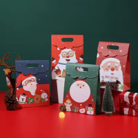 Christmas Paper Gift Bags Santa Claus 2024 New Year Present Box Candy Cookie Packaging Bags With Handle