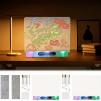 New 3D Magic Drawing Pad Kids Magic 3D Light Board Tracing and Drawing Pad Painting Kit with LED Lamp Holder Reusable 3D Magic