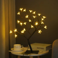 17.7" LED Artificial Flower Tree Light,Cherry Blossom Bonsai Tree Light USB Operated Tabletop Tree Light Lit Tree Night Lights