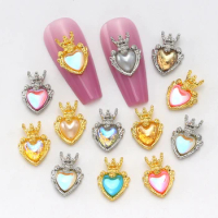 10pcs/bag3D Alloy Gold and Silver Nail charm Aurora Heart-shaped glass DIY Nail jewelry decorative nail art accessories